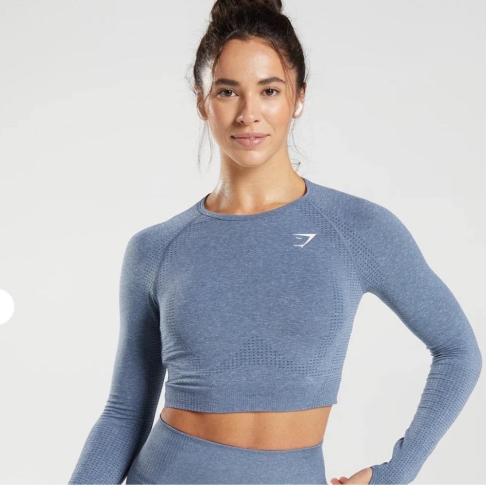 Gymshark Vital Seamless 2.0  Blue Long Sleeve Crop Top